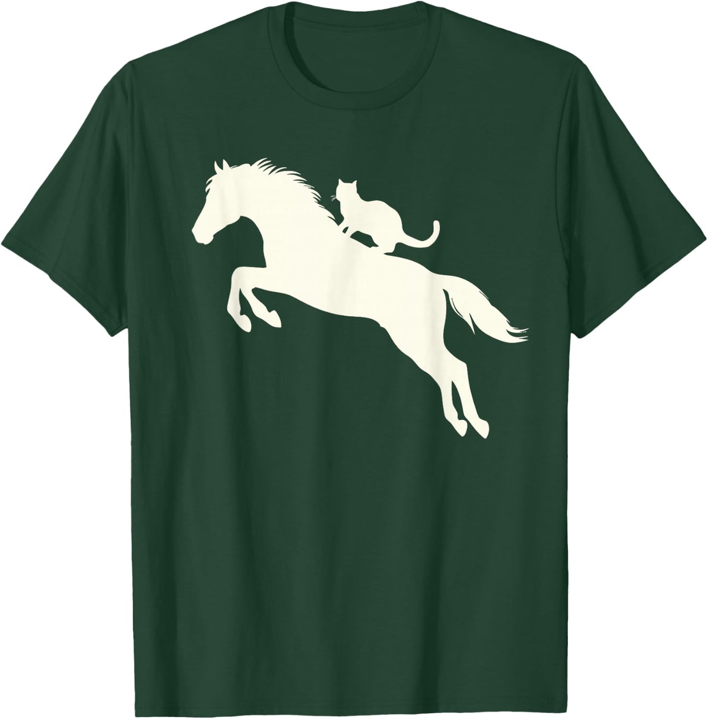 Horseback Riding Cat Silhouette for Animal Lovers Funny Cat T-Shirt - T-Shirt | Forest