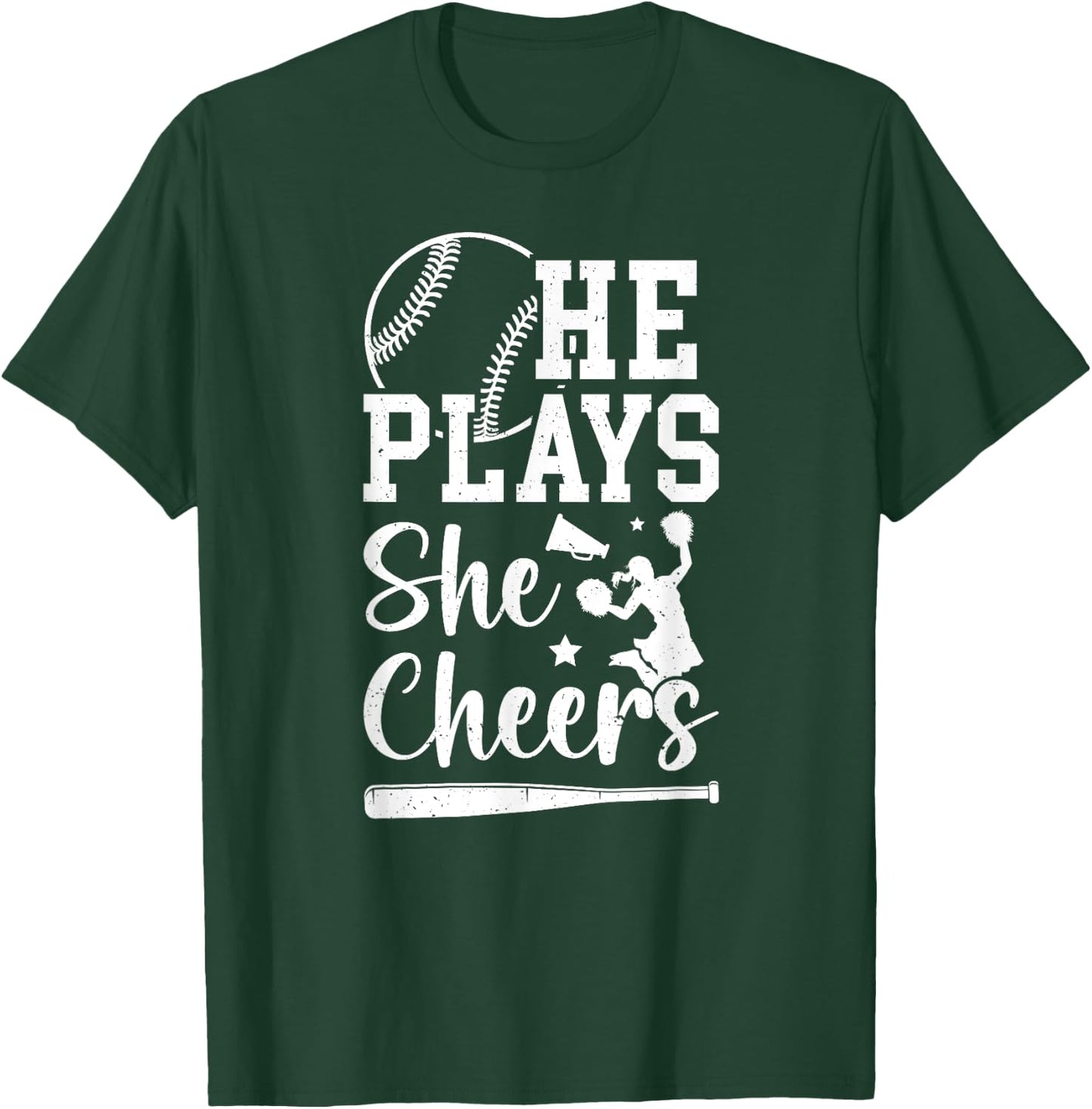 He Plays She Cheers Baseball And Cheer Mom T-Shirt - T-Shirt | Forest