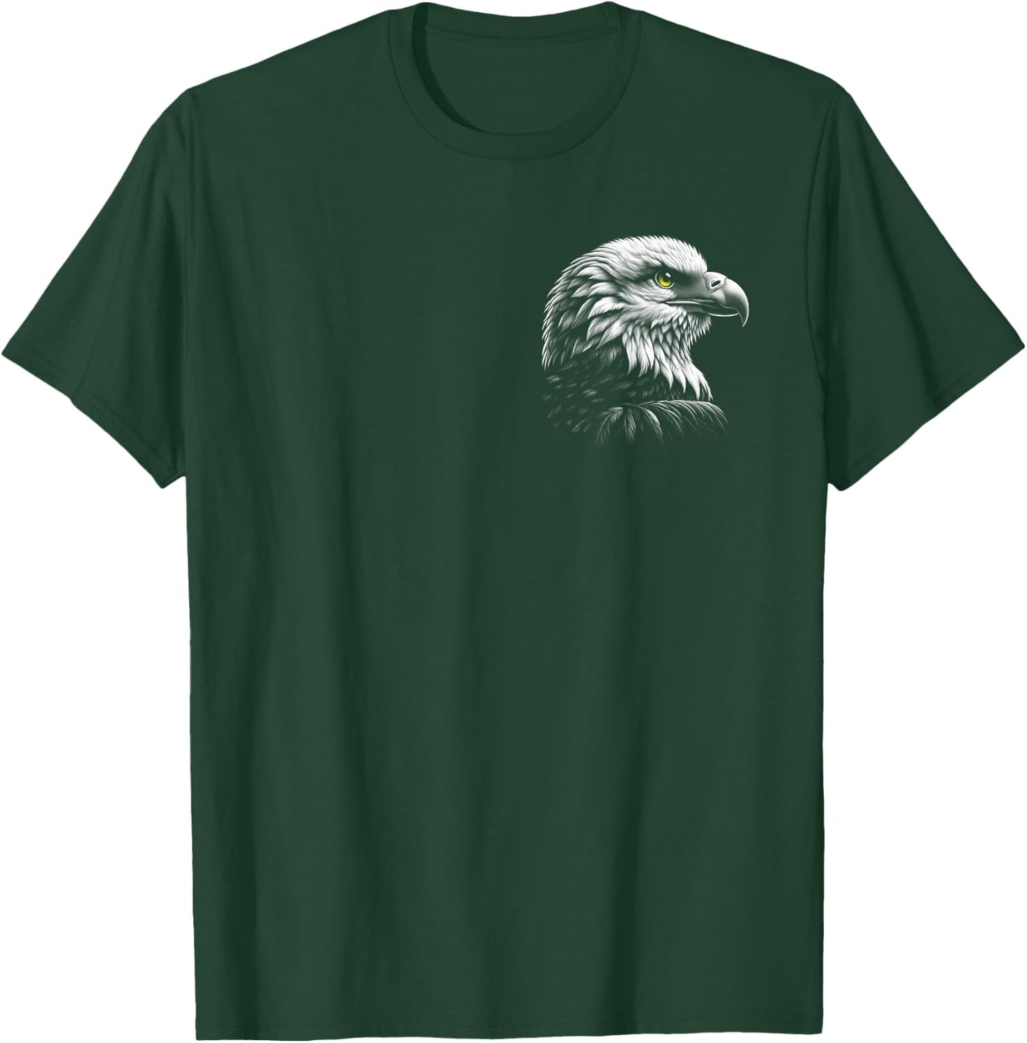 Cool Eagle with Yellow Eyes in Drawing Style on Chest T-Shirt - T-Shirt | Forest