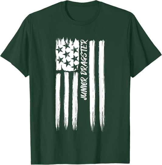 Junior Dragster Flag Racing Patriotic USA American Car Race T-Shirt - T-Shirt | Forest
