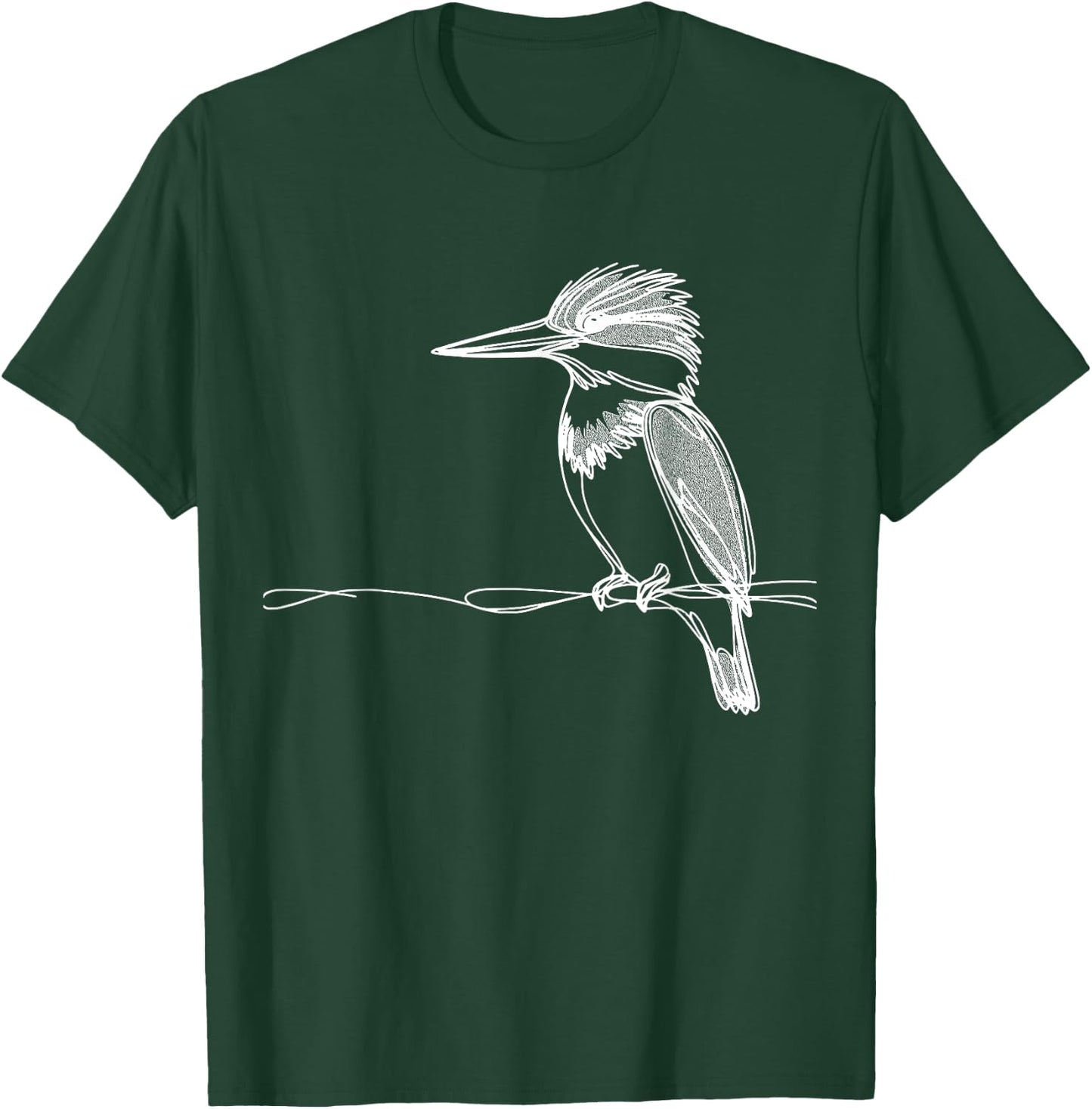 Line Art Bird & Ornithologist Belted Kingfisher T-Shirt - T-Shirt | Forest