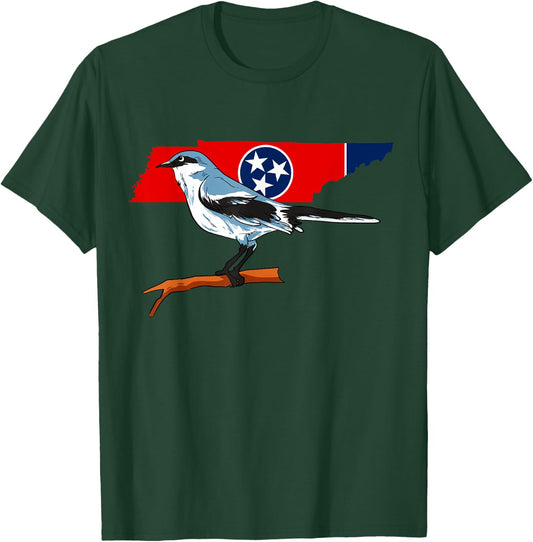 Tennessee Flag With Mockingbird US State Bird T-Shirt - T-Shirt | Forest
