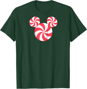 Disney Mickey Mouse Icon Christmas Peppermint Candy Holiday Raglan Baseball T-Shirt - T-Shirt | Forest