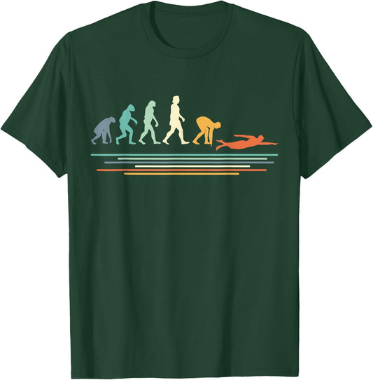 Vintage Swimming Evolution Swim Funny Swimmer T-Shirt - T-Shirt | Forest