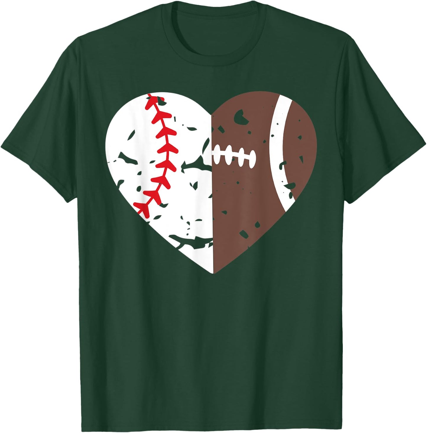 Half Baseball Half Football Heart Players T-Shirt - T-Shirt | Forest