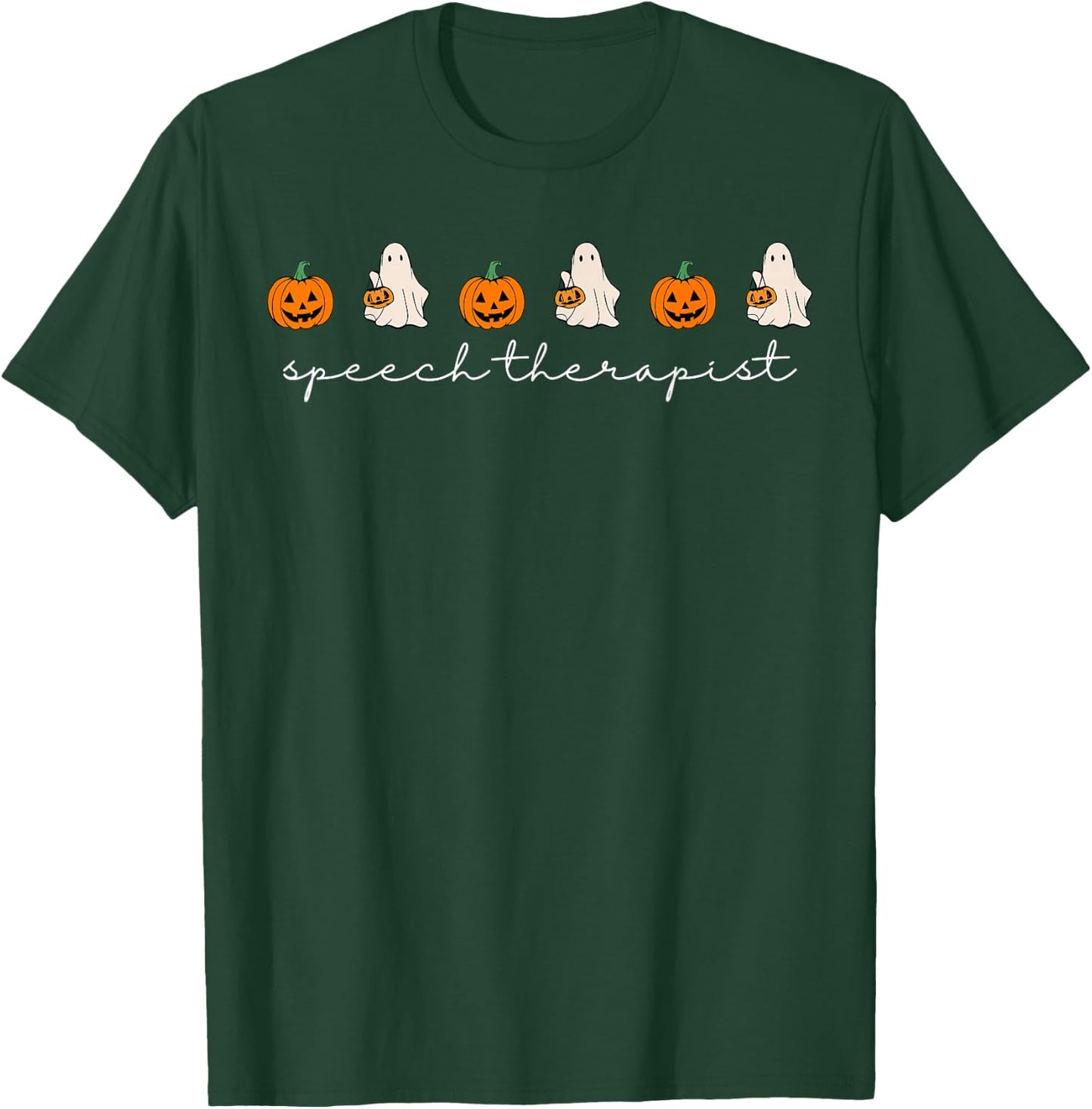 Speech Therapist Pumpkin Ghost SLP Speech Therapy Halloween T-Shirt - T-Shirt | Forest