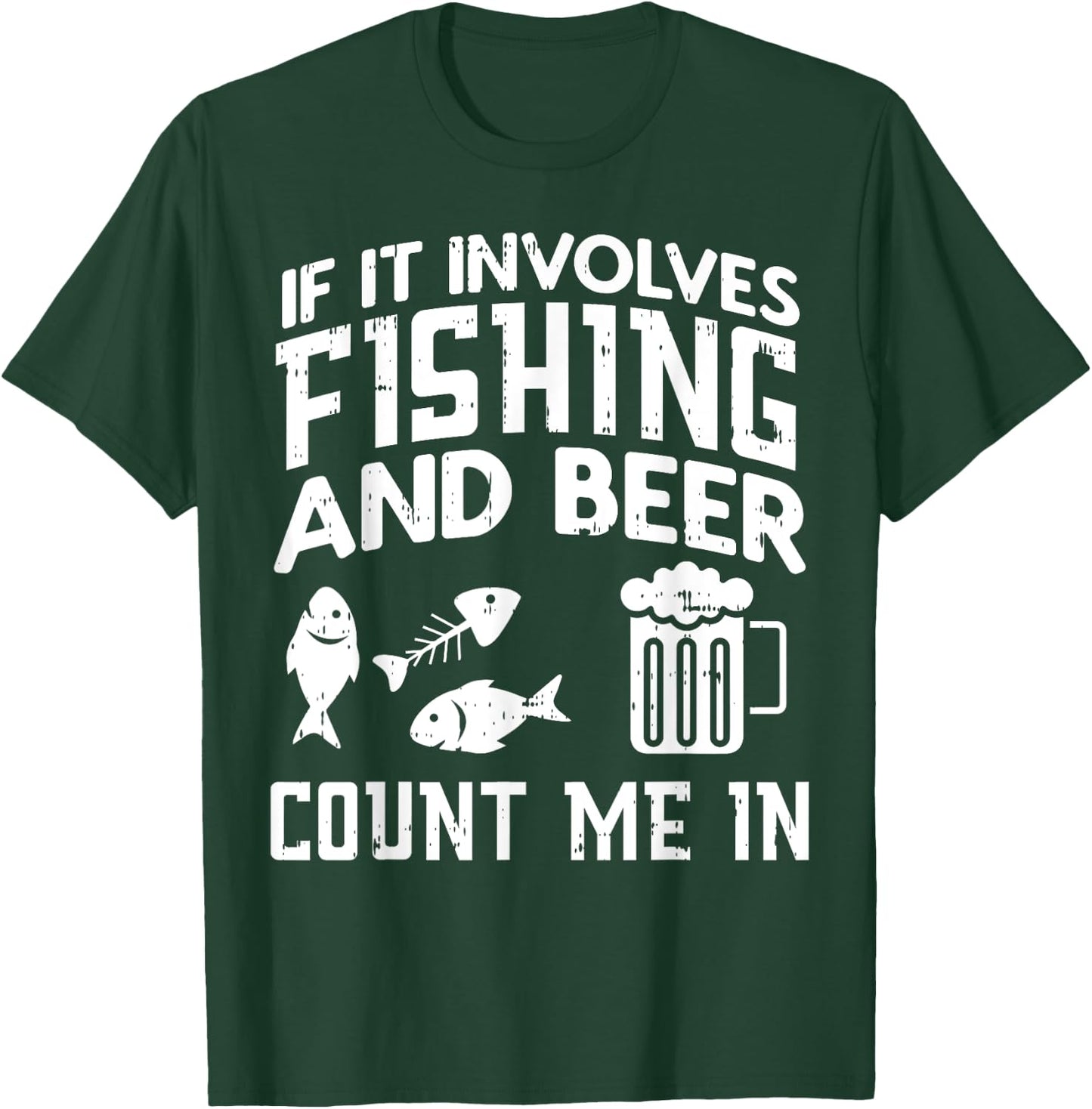 Fishing And Beer Funny Fisherman Dad Fathers Day Men Gift T-Shirt - T-Shirt | Forest