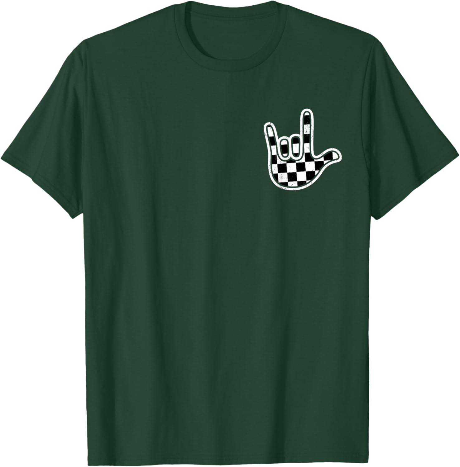 Checkered ASL Race Car Flag Retro Kids Teens Boys ASL T-Shirt - T-Shirt | Forest