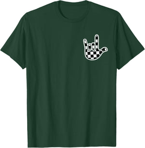 Checkered ASL Race Car Flag Retro Kids Teens Boys ASL T-Shirt - T-Shirt | Forest