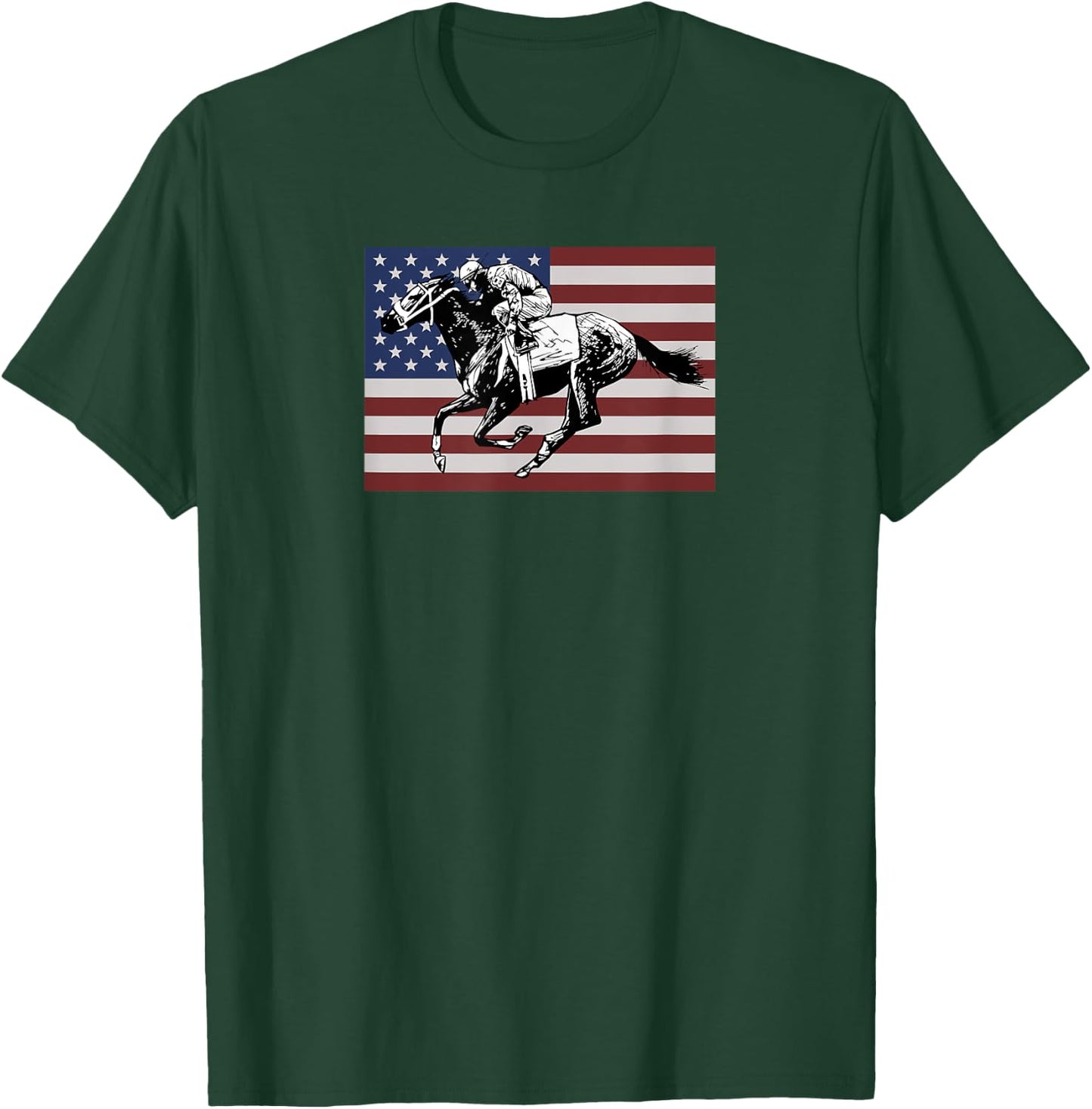 Horse Racer American Flag - Patriotic Equine Horse Race USA T-Shirt - T-Shirt | Forest