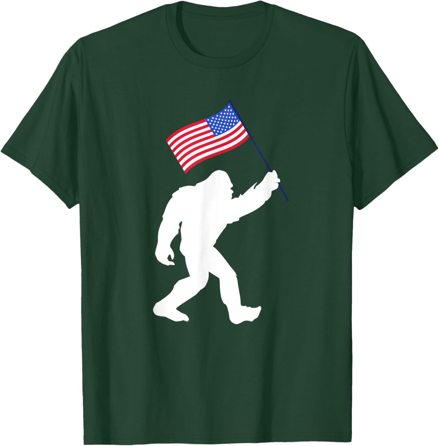 Bigfoot With American Flag Funny 4th Of July T-Shirt - T-Shirt | Forest