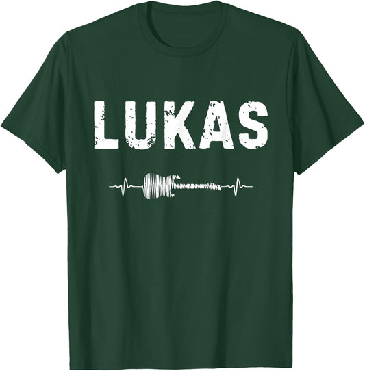 Lukas Guitar Heartbeat Music Guitarist Retro Vintage T-Shirt - T-Shirt | Forest