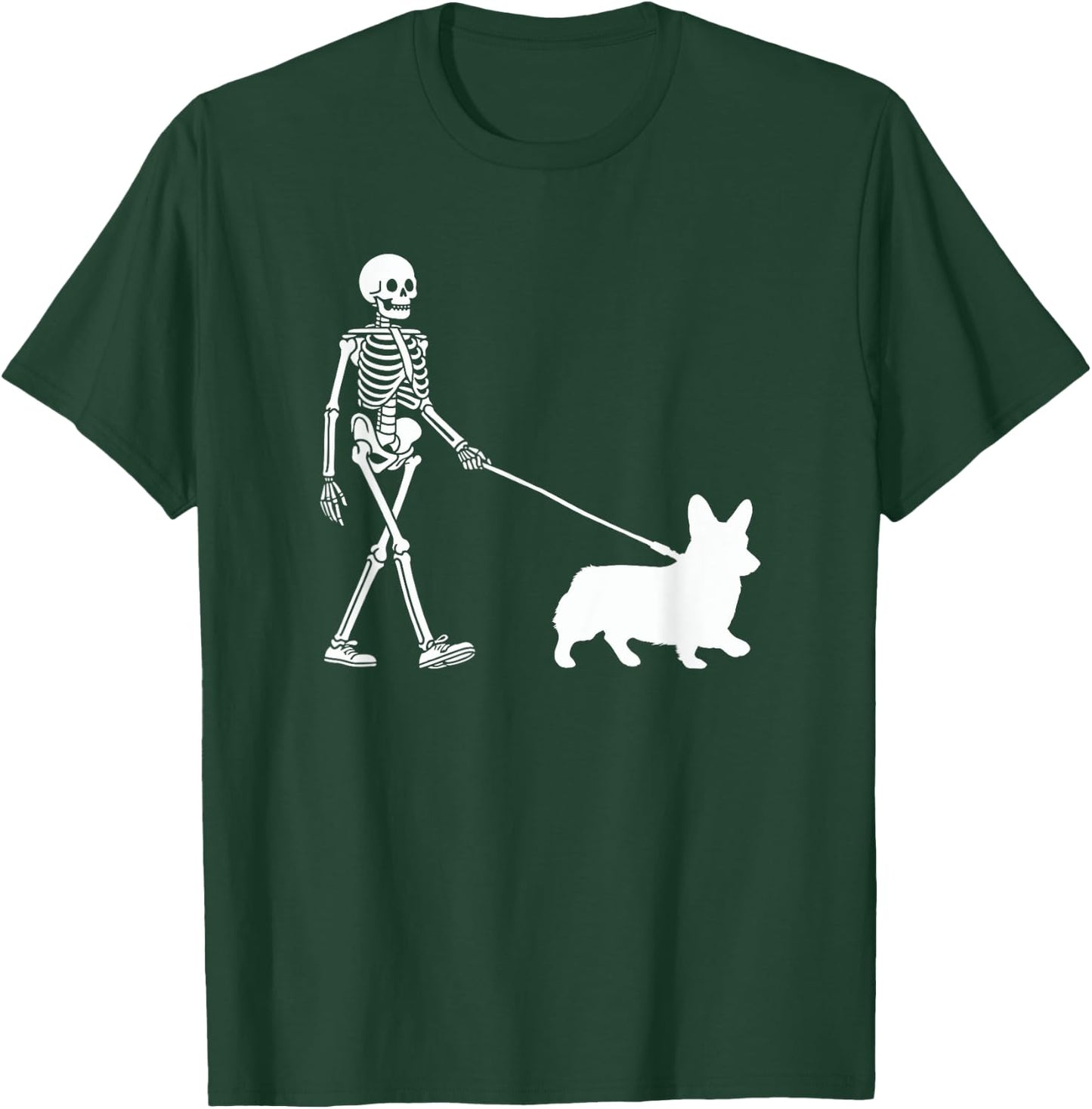 Skeleton Walking a Dog Corgi Lover Halloween Outfit T-Shirt - T-Shirt | Forest