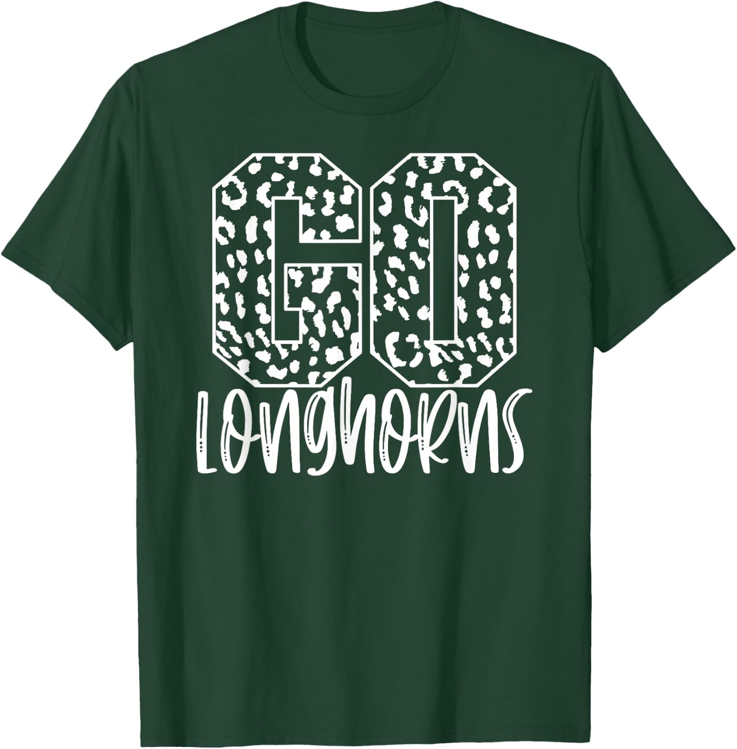 Longhorns Team Mascot School Spirit Game Night Leopard Print T-Shirt - T-Shirt | Forest