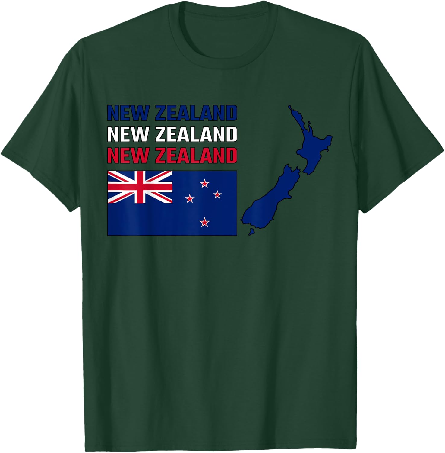 New Zealand map with New Zealand flag in colors of the flag T-Shirt - T-Shirt | Forest