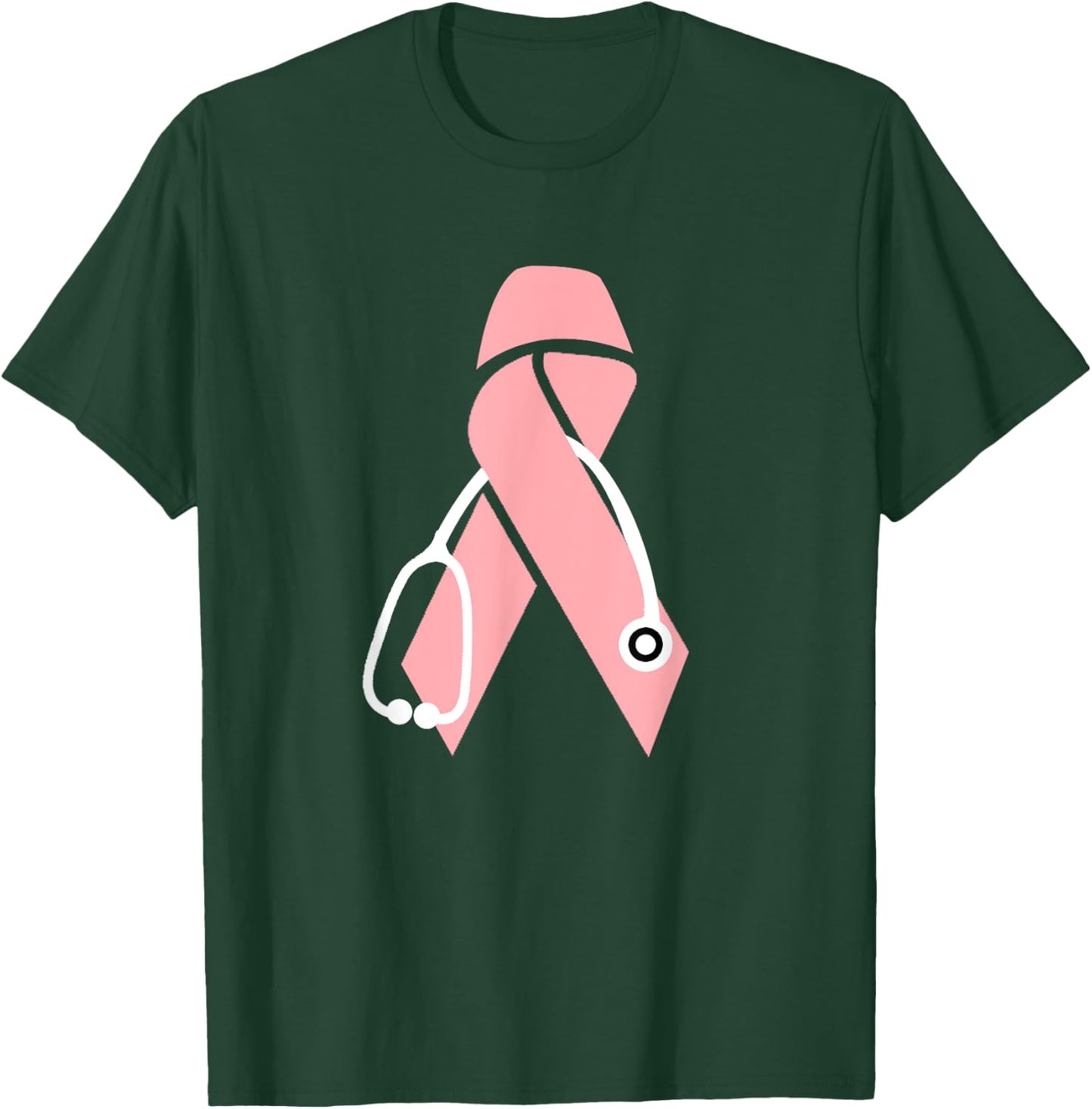 Breast Cancer Awareness Scrub Top Pink Ribbon Stethoscope T-Shirt - T-Shirt | Forest