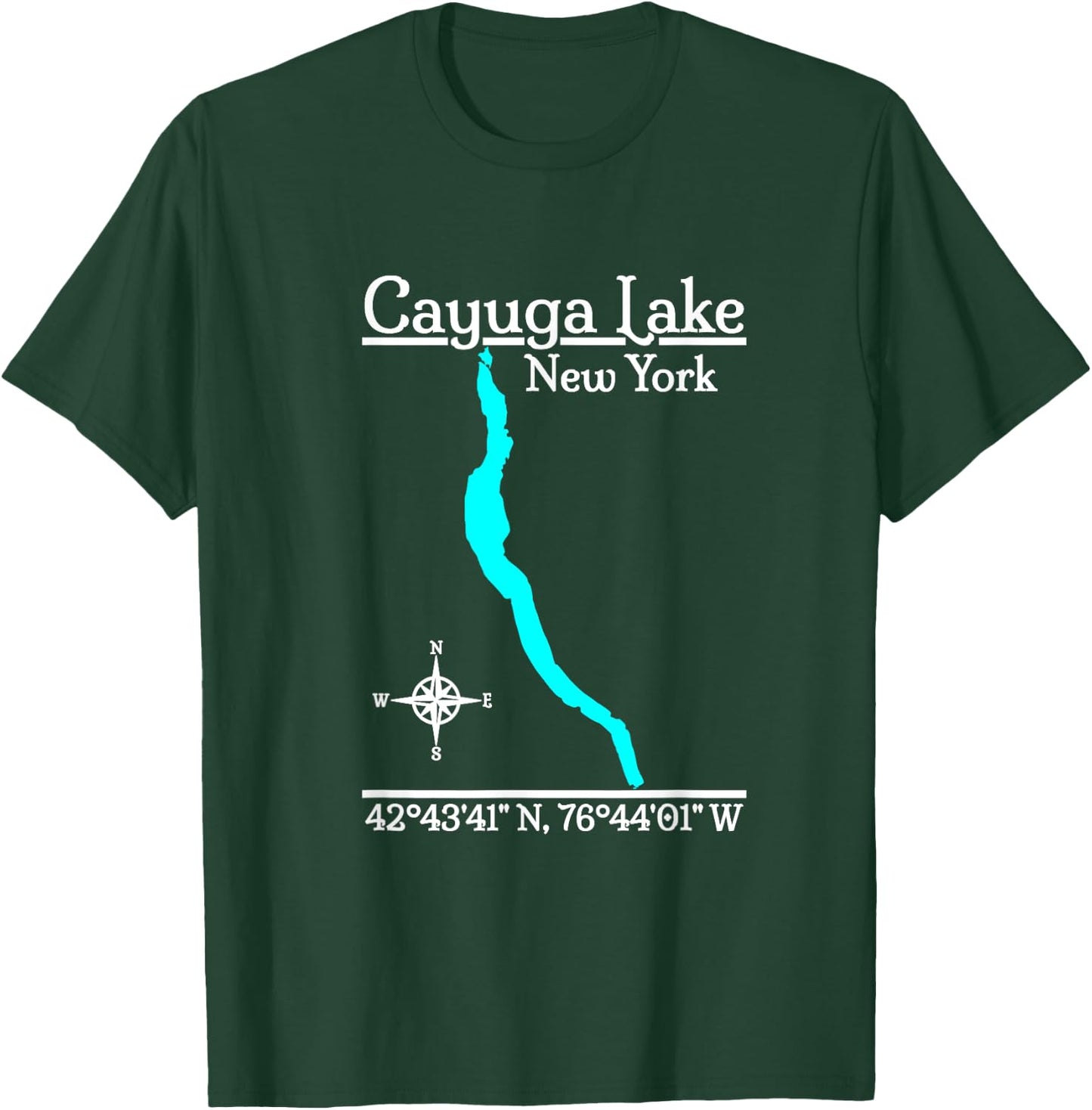 Designed by GeoGearCo Cayuga Lake - New York - -Adults - Black - Small - Short Sleeve - Modern - Nature - Camping - All Seasons T-Shirt - T-Shirt | Forest