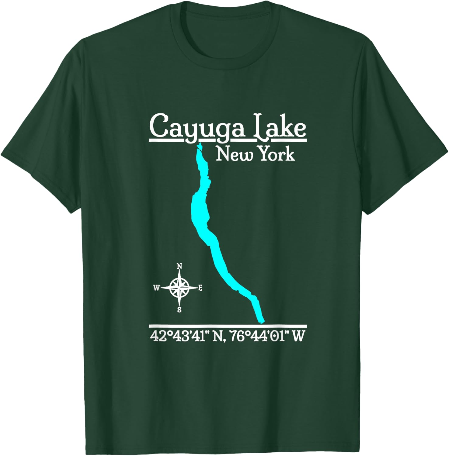 Designed by GeoGearCo Cayuga Lake - New York - -Adults - Black - Small - Short Sleeve - Modern - Nature - Camping - All Seasons T-Shirt - T-Shirt | Forest