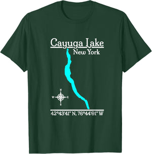 Designed by GeoGearCo Cayuga Lake - New York - -Adults - Black - Small - Short Sleeve - Modern - Nature - Camping - All Seasons T-Shirt - T-Shirt | Forest