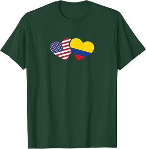 USA Colombia Flag Heart T Shirt Colombian American Love Gift T-Shirt - T-Shirt | Forest