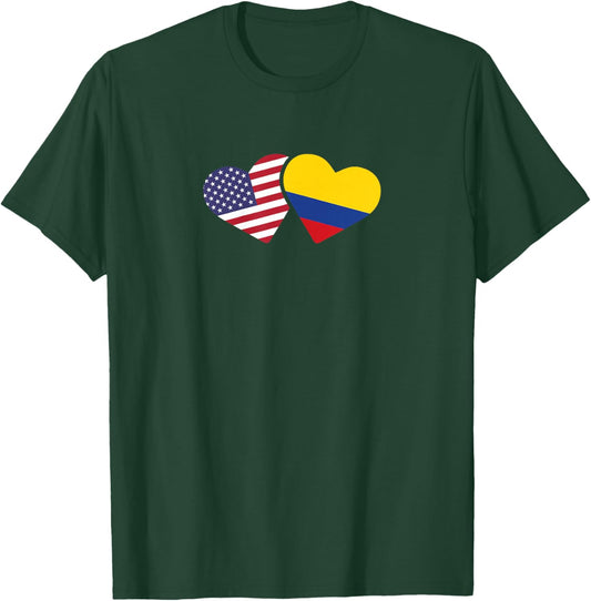 USA Colombia Flag Heart T Shirt Colombian American Love Gift T-Shirt - T-Shirt | Forest