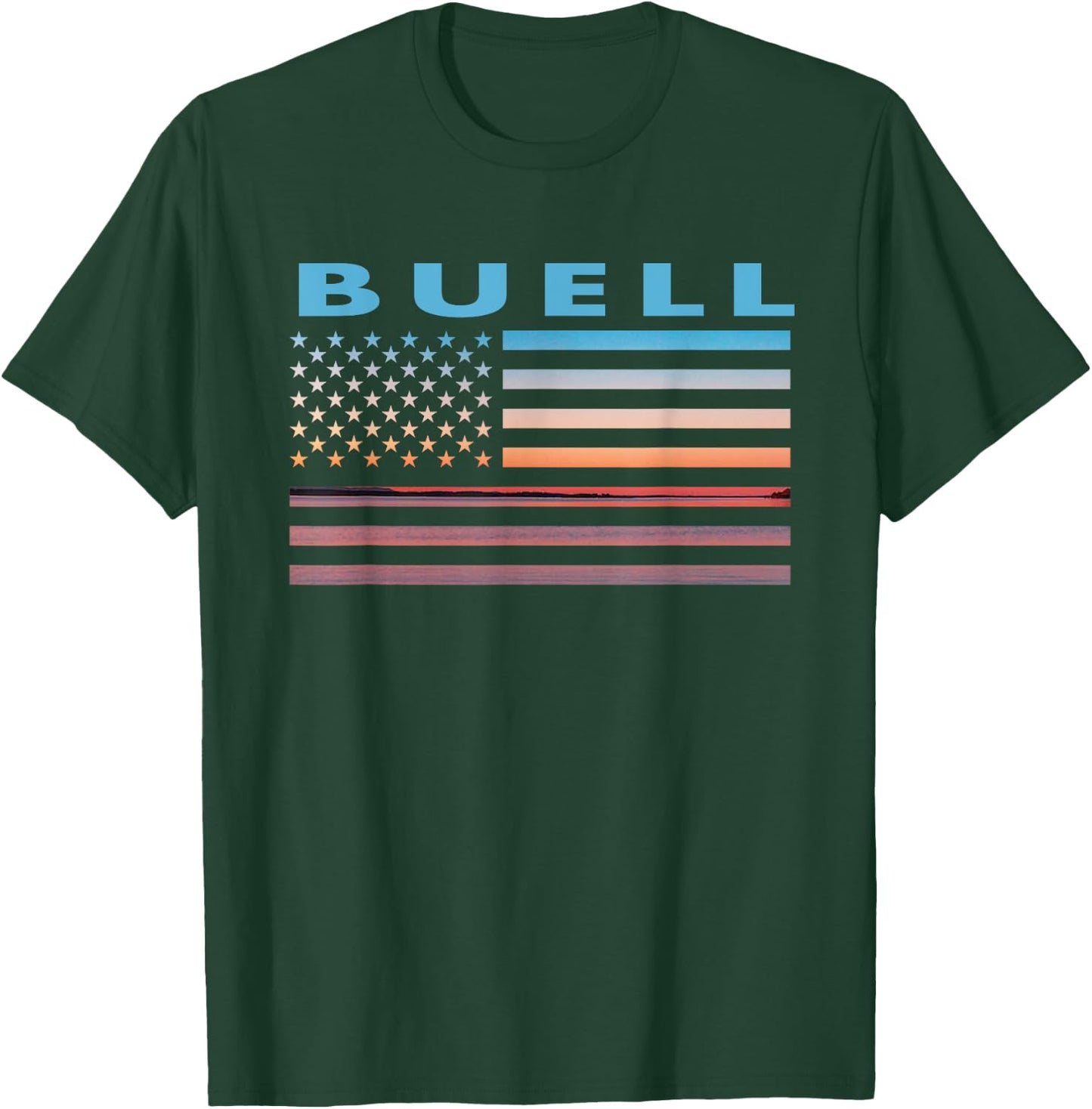 Vintage Sunset American Flag Buell, Montana Men T-Shirt - T-Shirt | Forest