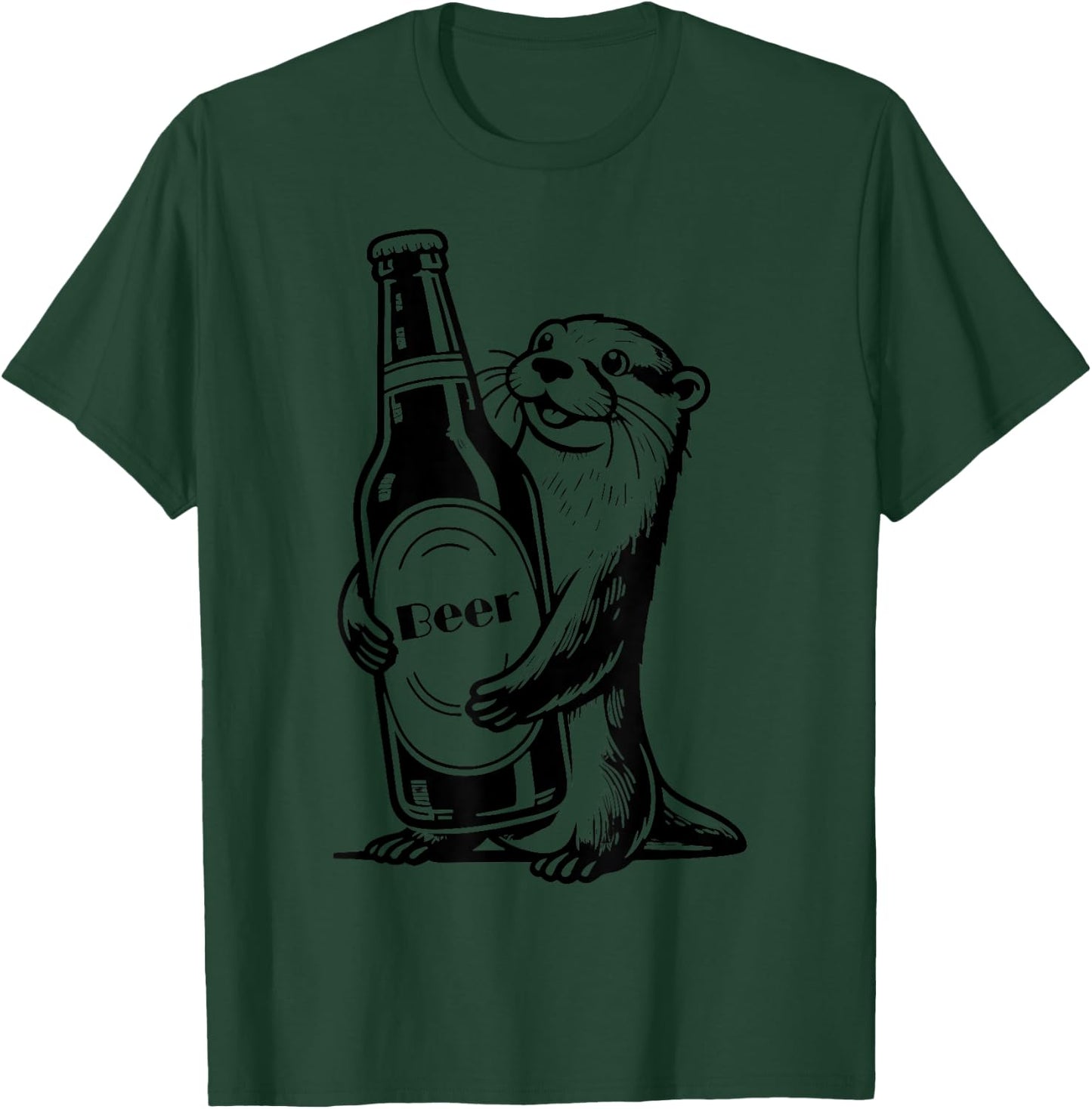 Funny Cute Otter Holding Beer Cool Animal Sea Otters T-Shirt - T-Shirt | Forest