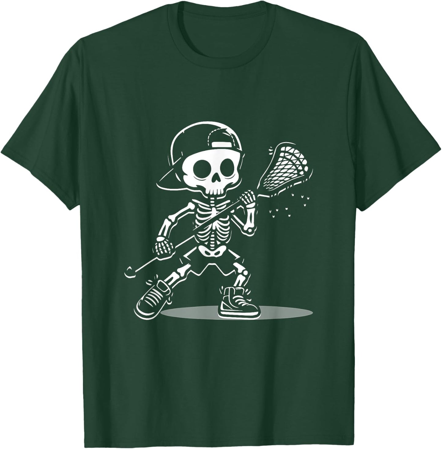 Kid Halloween Skeleton Playing Lacrosse Sport Player Costume T-Shirt - T-Shirt | Forest
