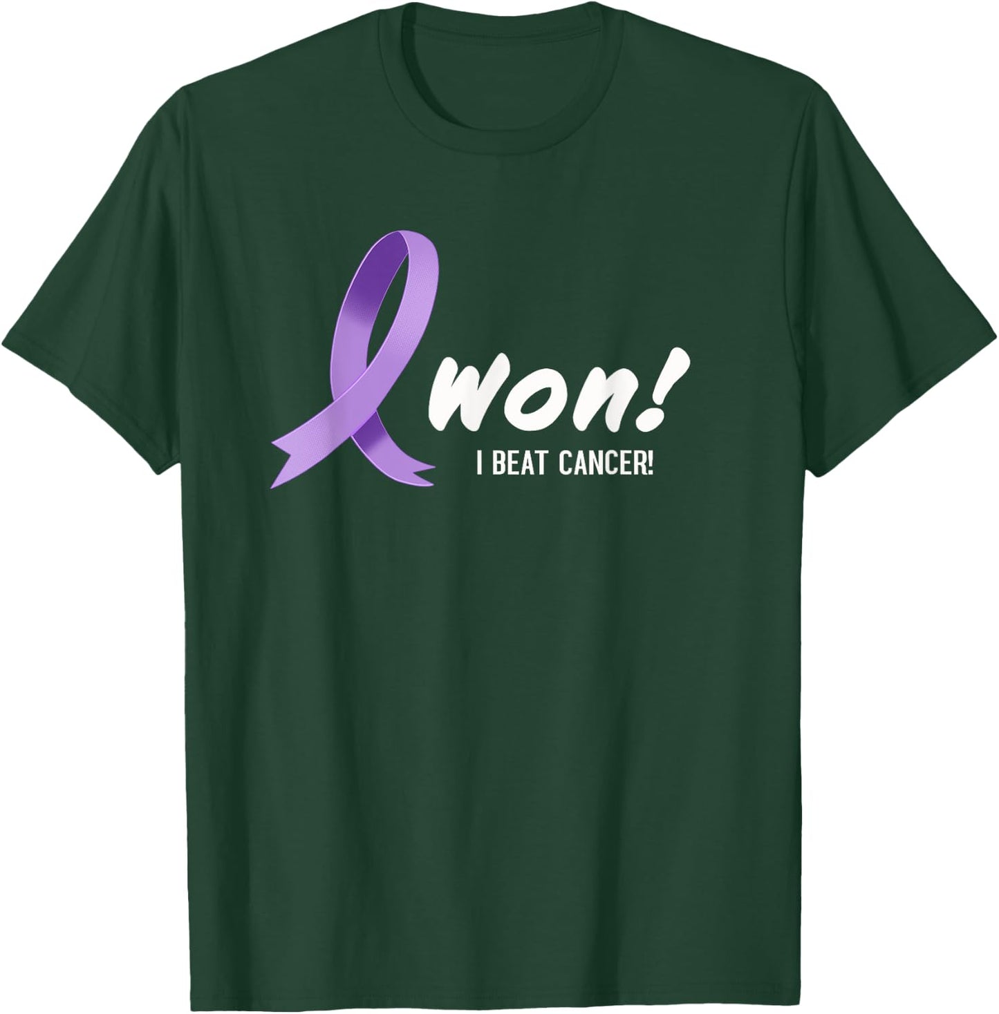 I Beat Cancer, I Won! Lavender Ribbon For All Types Cancer T-Shirt - T-Shirt | Forest