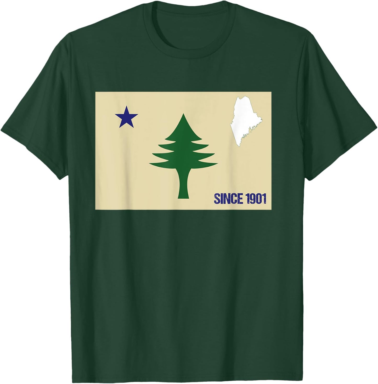 Maine Pine Tree State Flag Pride Patriotic Retro Vintage T-Shirt - T-Shirt | Forest