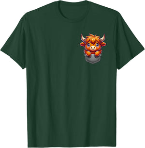 Pocket Scottish Highland Cow Lover Cow Scotland Farm Animal T-Shirt - T-Shirt | Forest