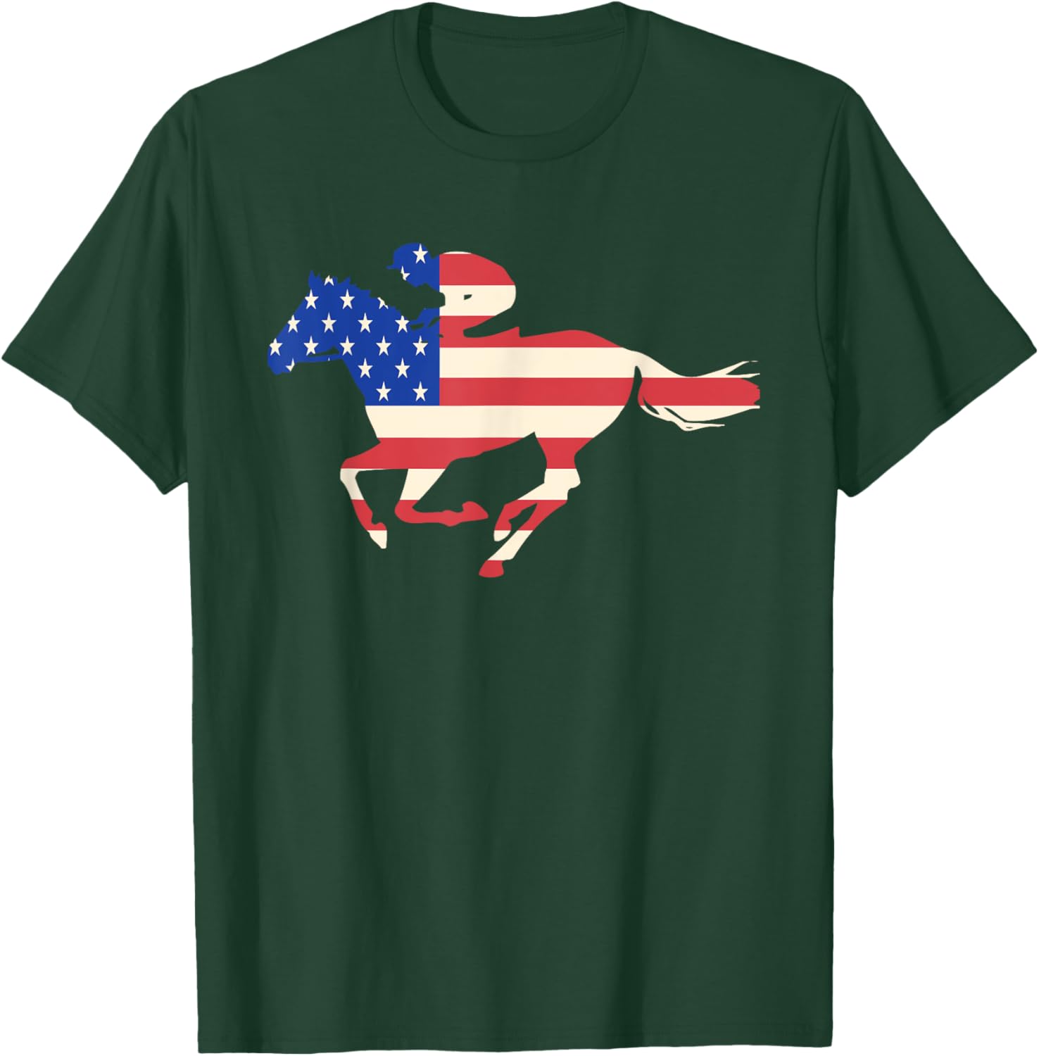 Horse Racing American Flag Equestrian Jockey Gift T-Shirt - T-Shirt | Forest