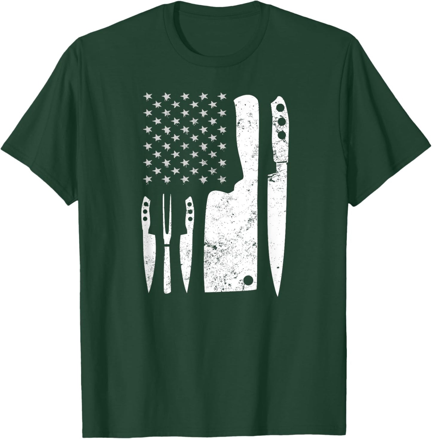 Cooking Chef Gifts & Chef Knife | Patriotic 4th of July US Flag Shirt - Men's Black Short Sleeve Classic Fit - Small T-Shirt - T-Shirt | Forest