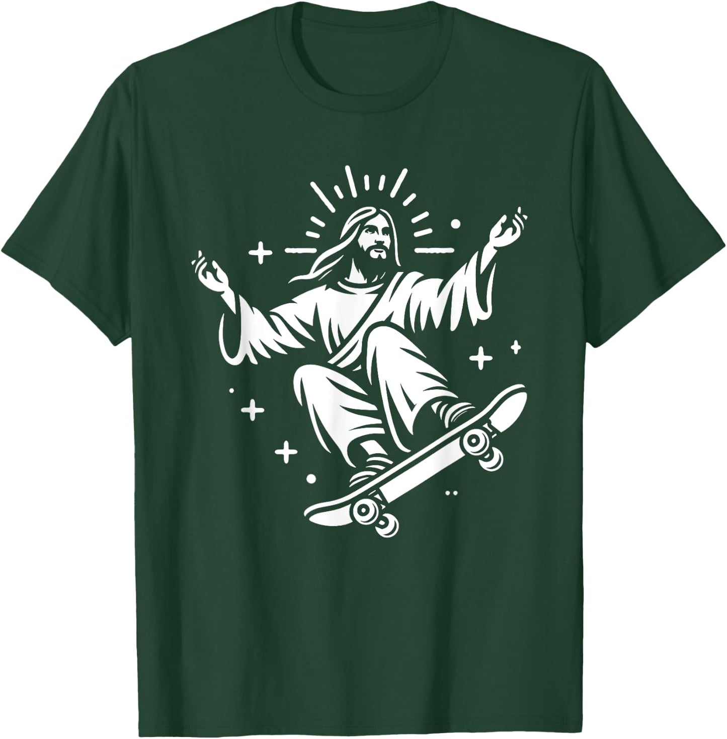 Jesus Riding Skateboard Funny Christian Skateboarding T-Shirt - T-Shirt | Forest