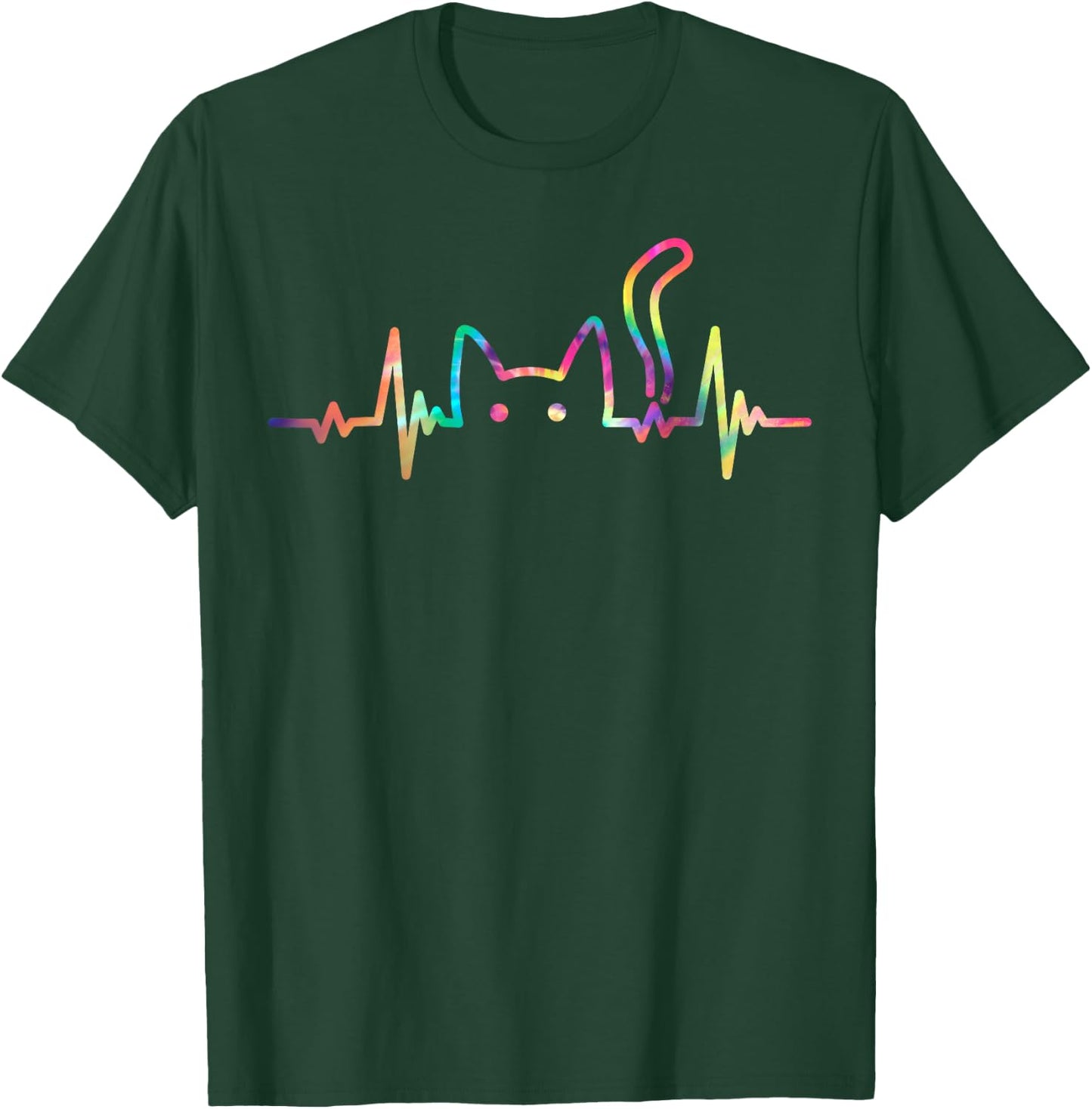 Heartbeat Cat Lover Animal Silhouette Cute Cat Women Girls Kids T-Shirt - T-Shirt | Forest