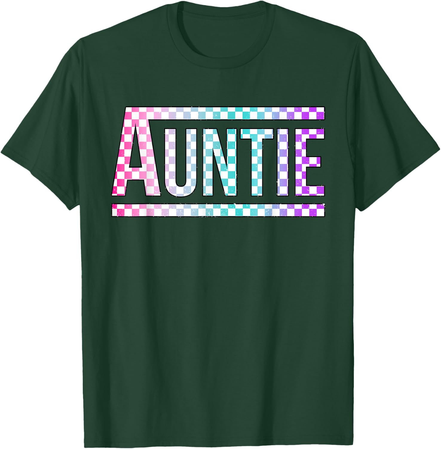 Auntie Checkered Tie Dye Family Mother's Day Pit Crew Women T-Shirt - T-Shirt | Forest
