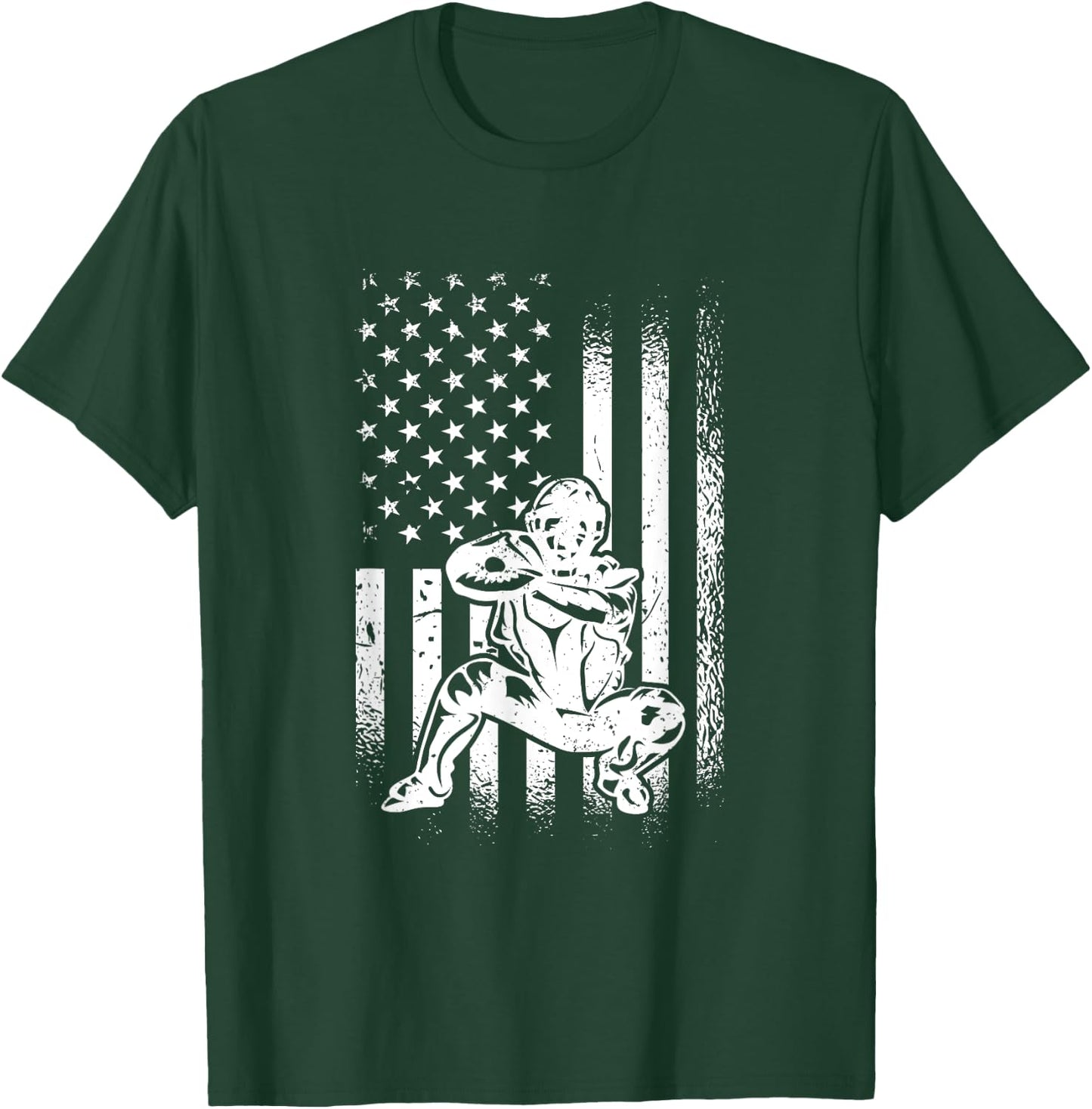 American Baseball Catcher, US Flag Catcher T-Shirt - T-Shirt | Forest