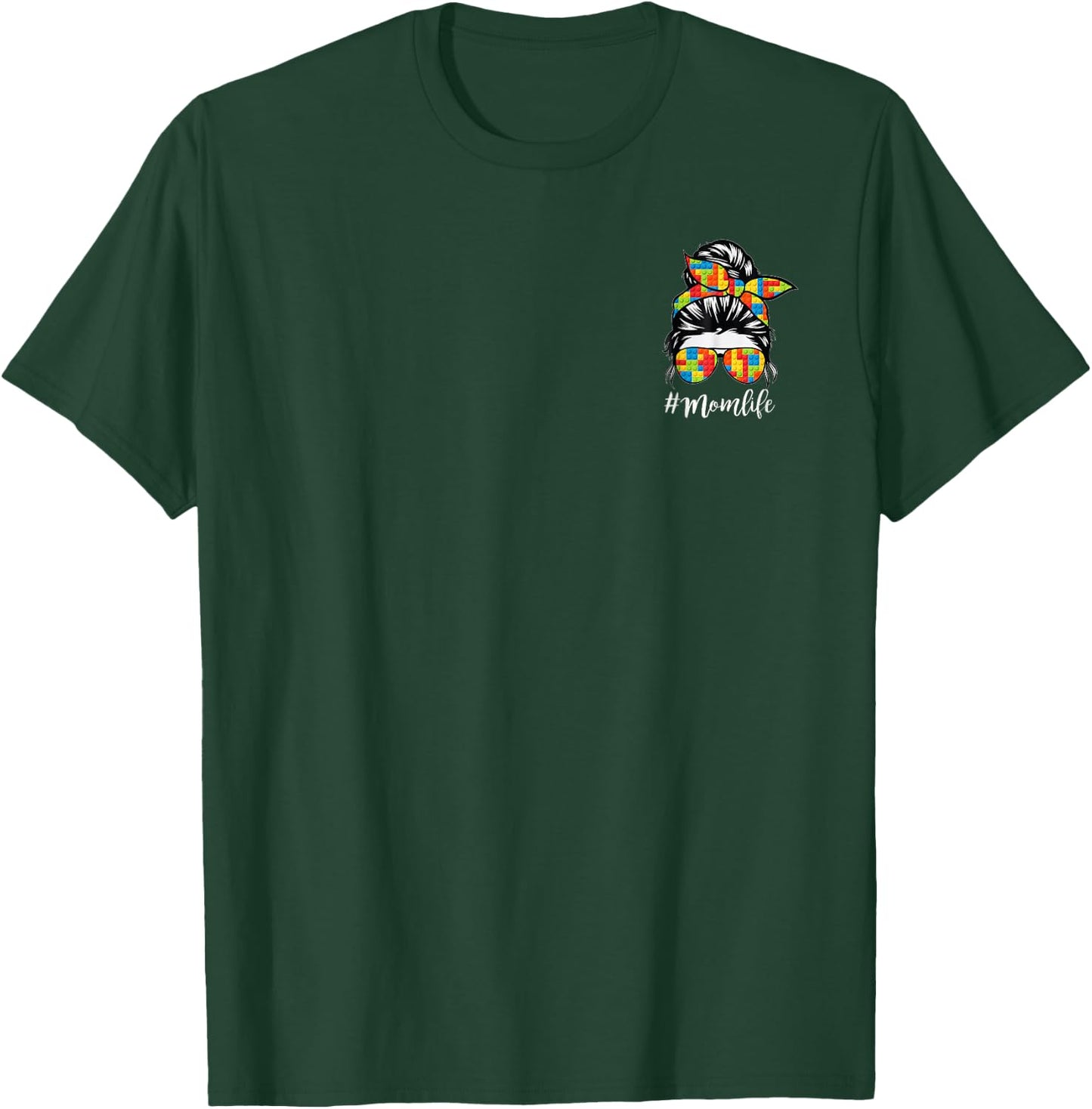 Building Block Messy Bun Mom Life Master Builder Mothers Day T-Shirt - T-Shirt | Forest