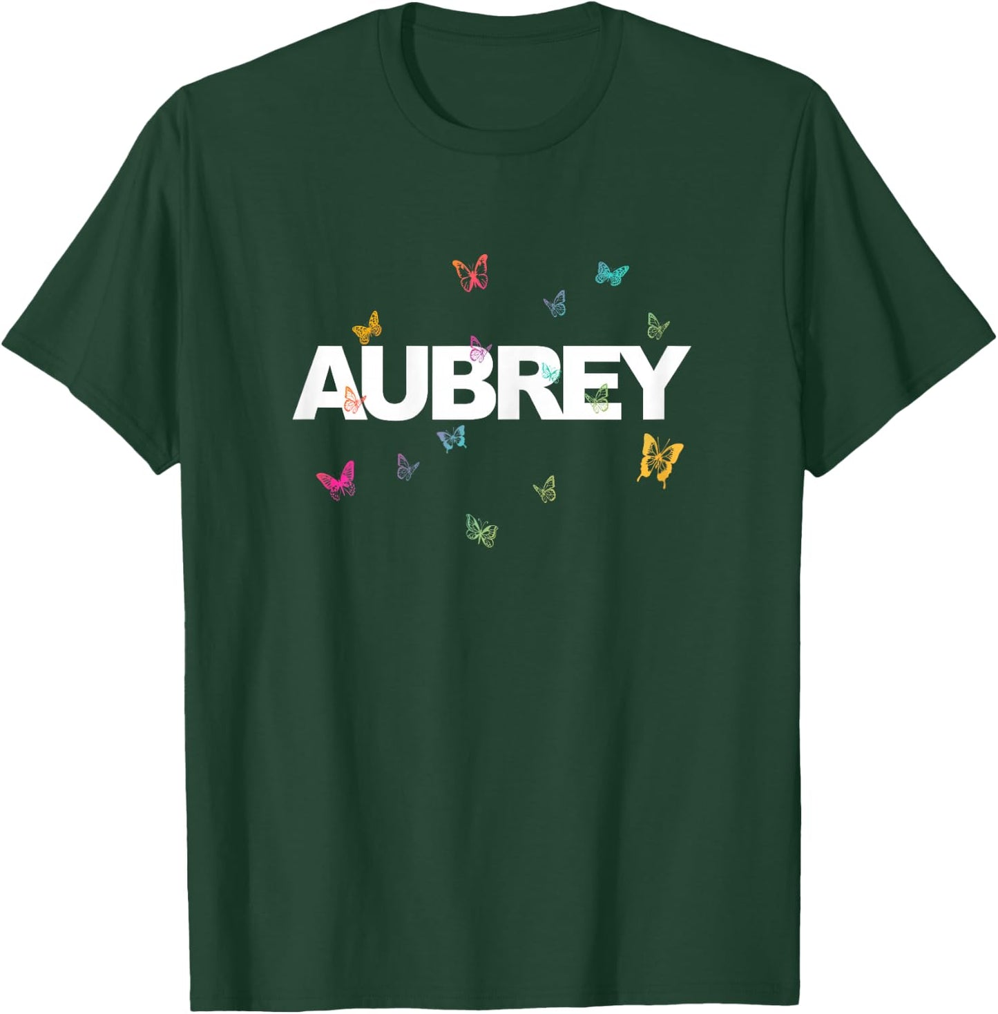 Aubrey - Beautiful Name with colorful Butterflies T-Shirt - T-Shirt | Forest