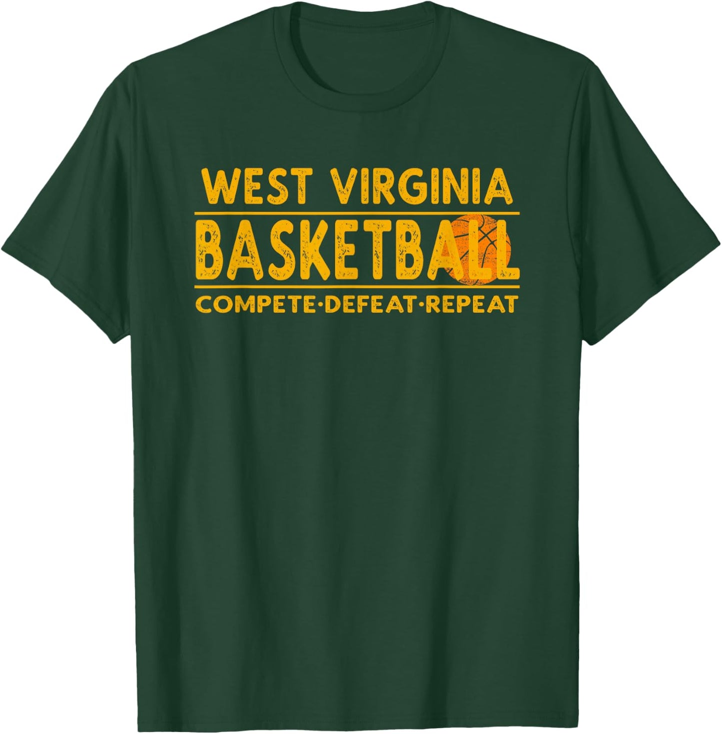 West Virginia Basketball - Compete Defeat Repeat T-Shirt - T-Shirt | Forest