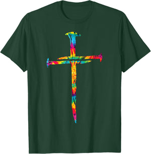 Christian Jesus Nail Cross Tie Dye Rainbow Bible Religious T-Shirt - T-Shirt | Forest