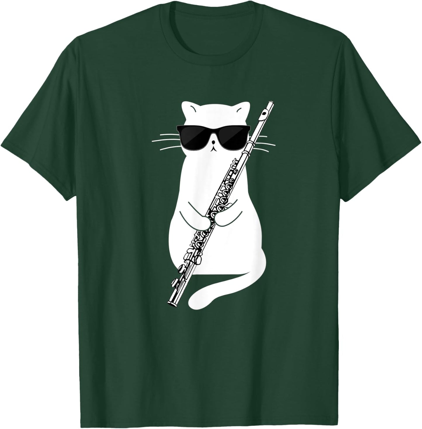 Cat wearing sunglasses playing Flute Women Kids T-Shirt - T-Shirt | Forest