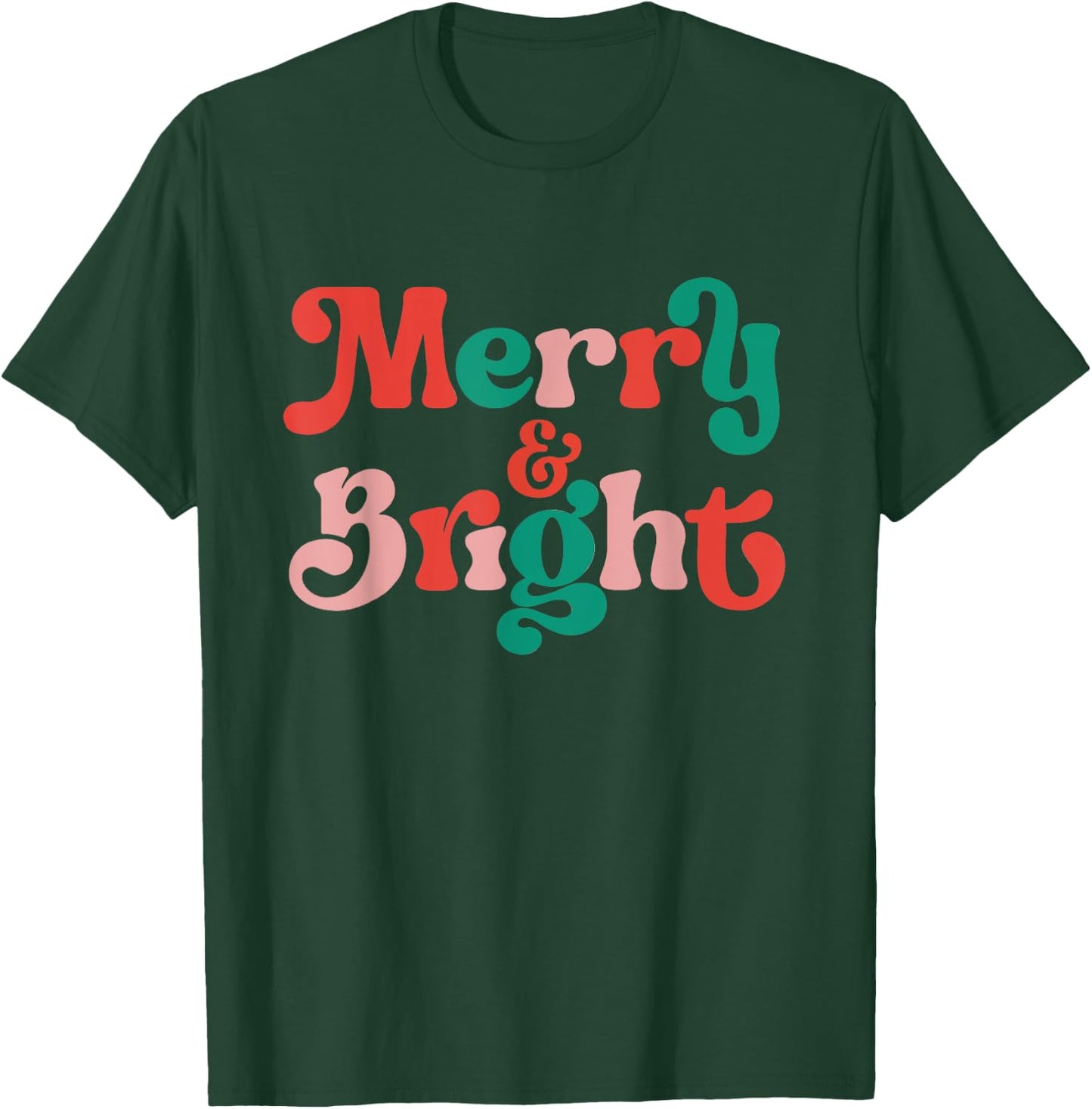 Merry and Bright Christmas Wavy Retro Christmas Xmas Holiday T-Shirt - T-Shirt | Forest