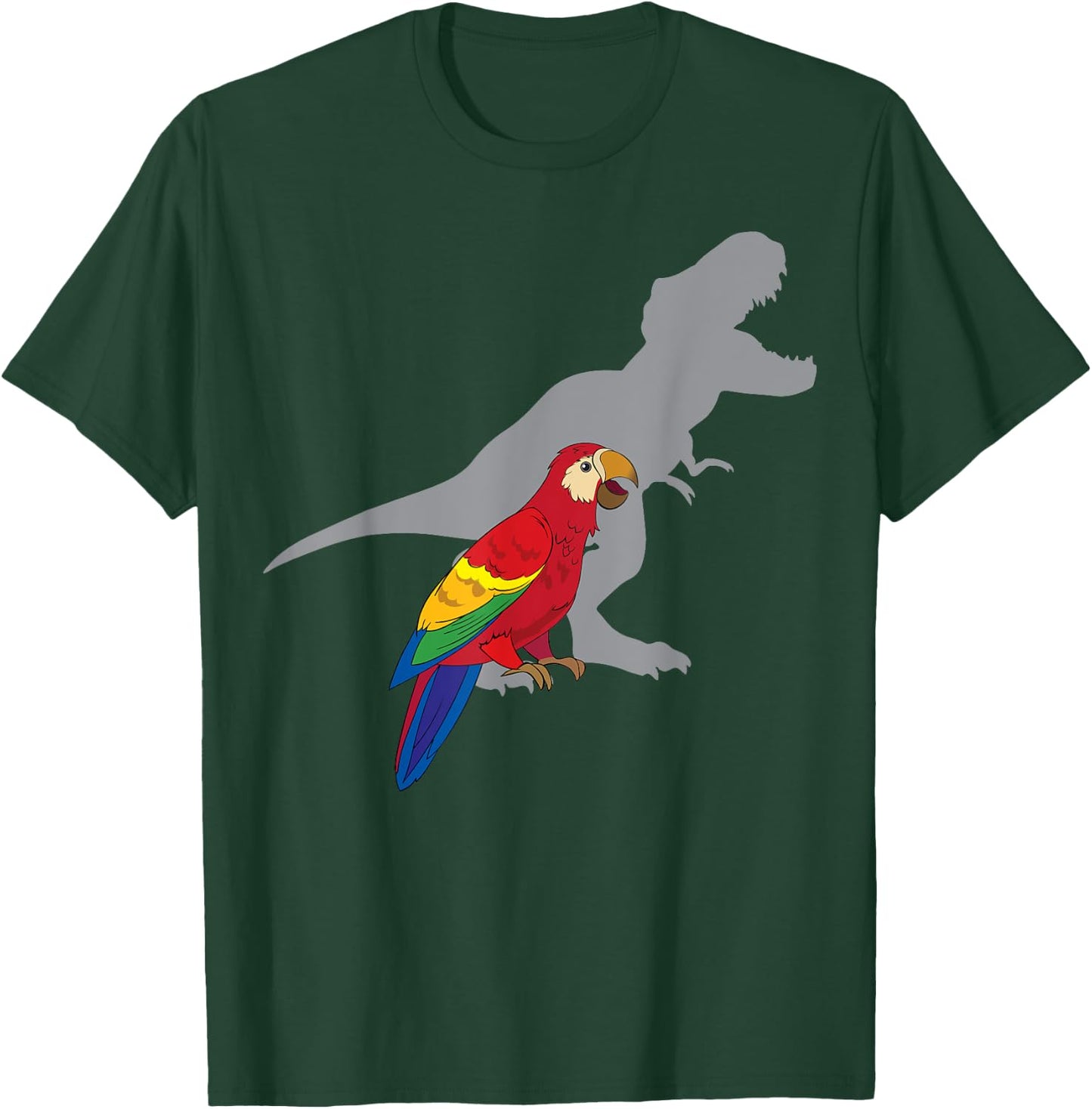 Cute African Parrot Gifts For Bird Lovers Women T-Rex Screaming with Macaw Parrot Adult Black Short Sleeve Classic Fit Cotton 65% Polyester 35% T-Shirt - T-Shirt | Forest