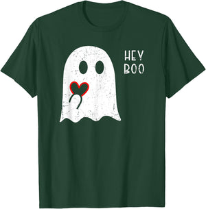 Hey Boo Ghost Heart Hand Sign Cute Halloween Spooky Season T-Shirt - T-Shirt | Forest