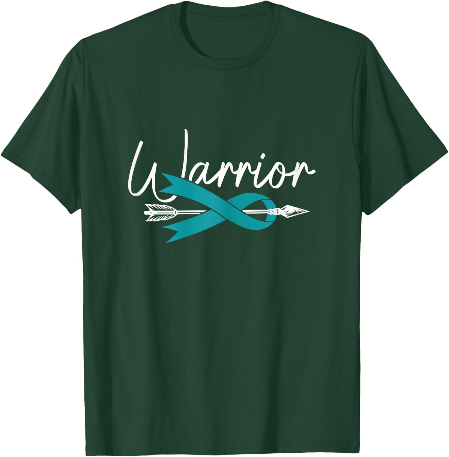 Ovarian Cancer Awareness Month Woman Teal Ribbon Warrior T-Shirt - T-Shirt | Forest