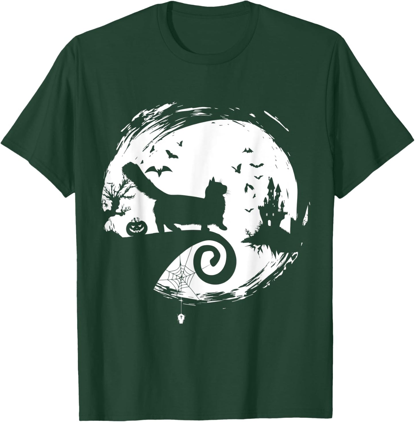 Munchkin Cat Halloween Costume Moon Silhouette Creepy T-Shirt - T-Shirt | Forest