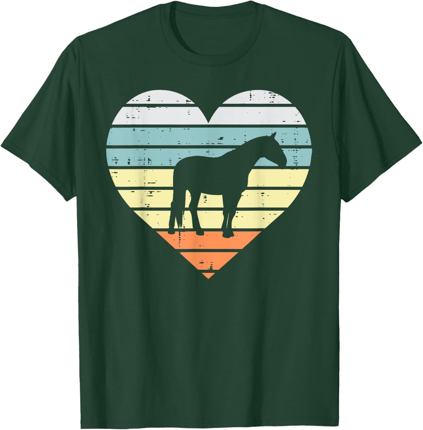Horse Silhouette Heart Retro Love Equestrian Men Women Girls T-Shirt - T-Shirt | Forest