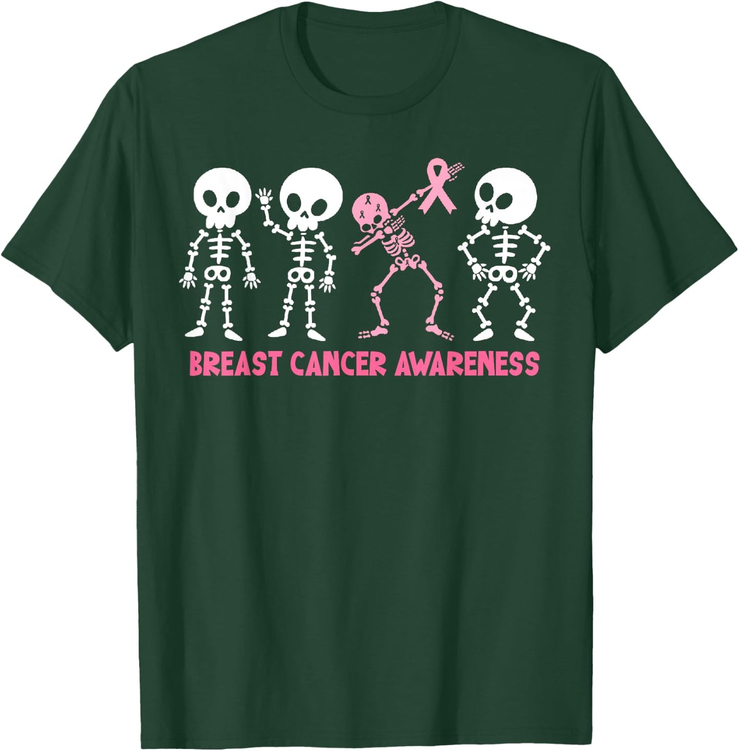 Pink Ribbon Breast Cancer Awareness Skeleton Women Men Kids T-Shirt - T-Shirt | Forest