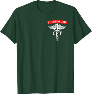 Phlebotomist CPT Certified Phlebotomy Technician Symbol Logo T-Shirt - T-Shirt | Forest
